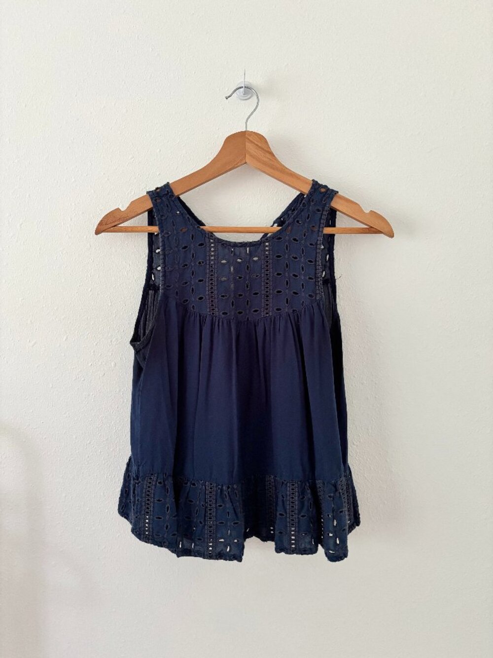 Navy Eyelet Tank Top